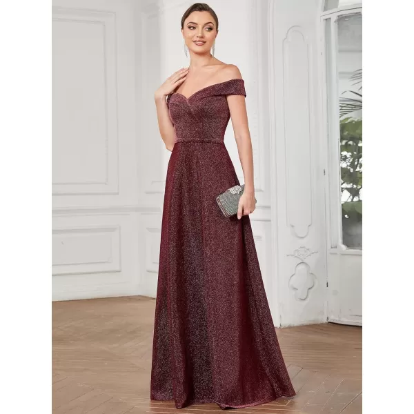 EverPretty Womens Off Shoulder Open Back Empire Waist Glitter ALine Floor Length Evening Dresses 01416Burgundy