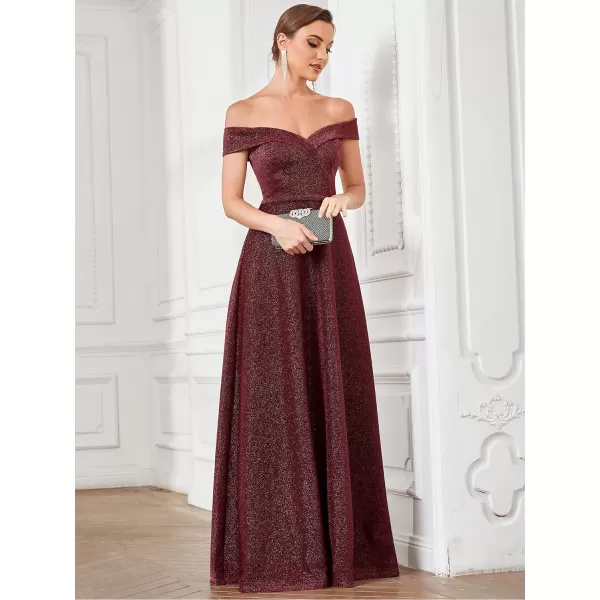 EverPretty Womens Off Shoulder Open Back Empire Waist Glitter ALine Floor Length Evening Dresses 01416Burgundy