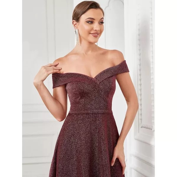 EverPretty Womens Off Shoulder Open Back Empire Waist Glitter ALine Floor Length Evening Dresses 01416Burgundy