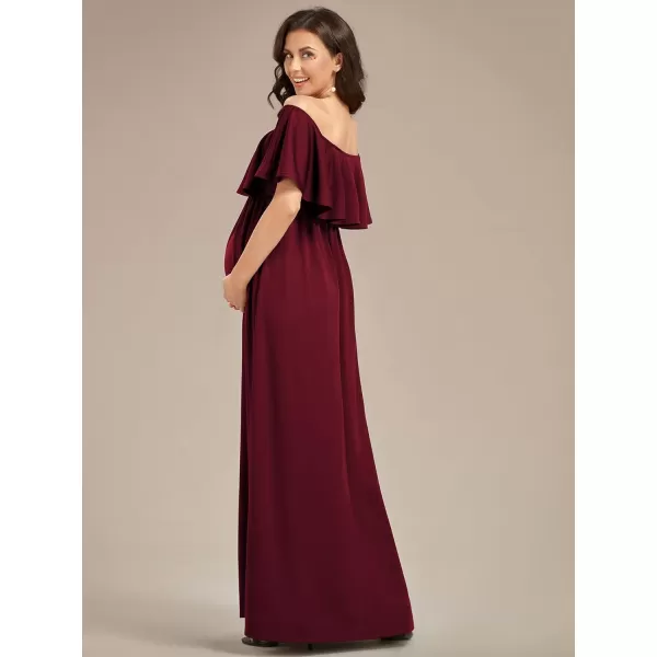 EverPretty Womens Off Shoulder Puff Sleeve Ruched Waist A Line Floor Length Maternity Casual Dress 01802EYBurgundy