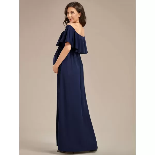 EverPretty Womens Off Shoulder Puff Sleeve Ruched Waist A Line Floor Length Maternity Casual Dress 01802EYNavy Blue