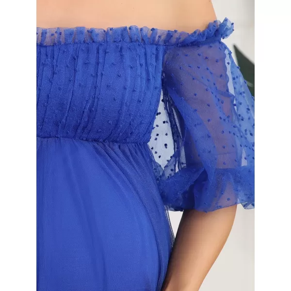 EverPretty Womens Off Shoulder Puffy Sleeve Open Back Pleated A Line Tulle Maternity Dress 20871EYSapphire Blue