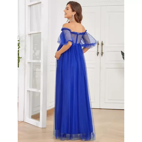 EverPretty Womens Off Shoulder Puffy Sleeve Open Back Pleated A Line Tulle Maternity Dress 20871EYSapphire Blue