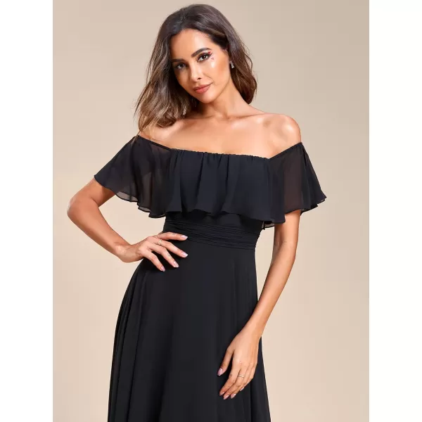 EverPretty Womens Off Shoulder Ruffle Sleeve High Low Chiffon Summer Formal Wedding Guest Dress 01736Black