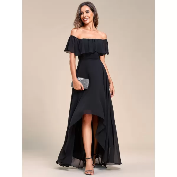 EverPretty Womens Off Shoulder Ruffle Sleeve High Low Chiffon Summer Formal Wedding Guest Dress 01736Black