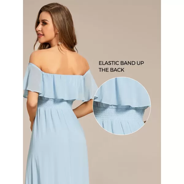 EverPretty Womens Off Shoulder Ruffle Sleeve High Low Chiffon Summer Formal Wedding Guest Dress 01736Blue