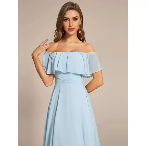 EverPretty Womens Off Shoulder Ruffle Sleeve High Low Chiffon Summer Formal Wedding Guest Dress 01736Blue