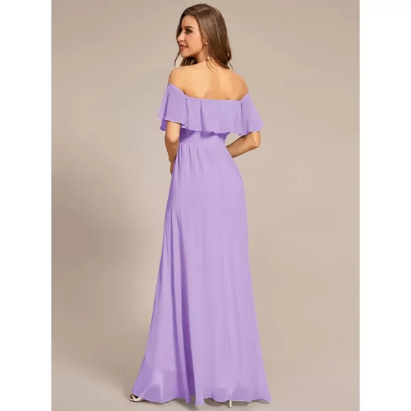 EverPretty Womens Off Shoulder Ruffle Sleeve High Low Chiffon Summer Formal Wedding Guest Dress 01736Lavender