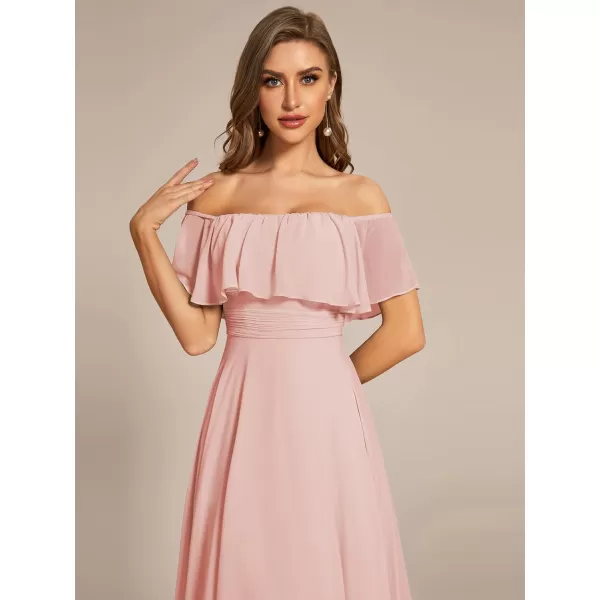 EverPretty Womens Off Shoulder Ruffle Sleeve High Low Chiffon Summer Formal Wedding Guest Dress 01736Pink