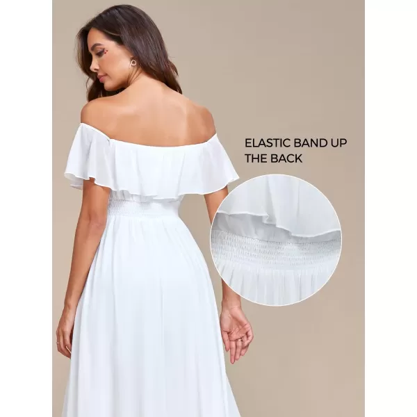 EverPretty Womens Off Shoulder Ruffle Sleeve High Low Chiffon Summer Formal Wedding Guest Dress 01736White