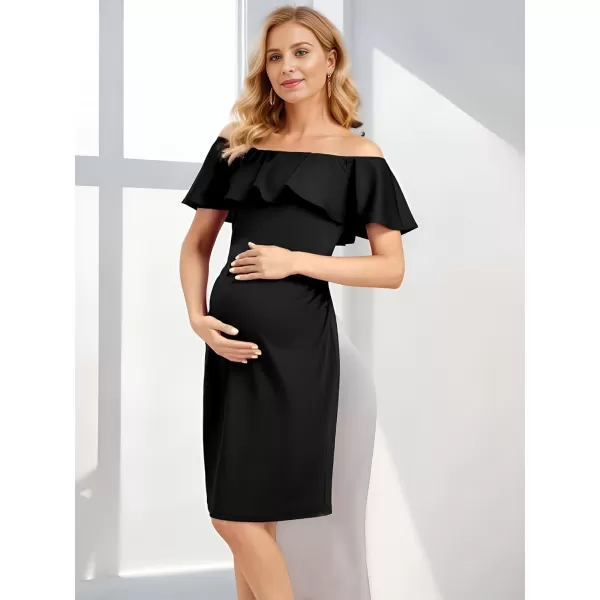 EverPretty Womens Off Shoulder Ruffle Sleeves Bodycon Knee Length Bodycon Dress for Baby Shower 01803USABlack