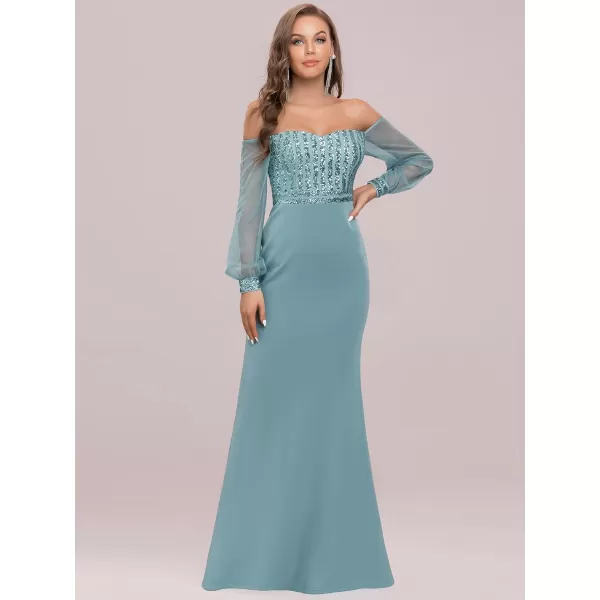 EverPretty Womens Off Shoulder Sequin Mermaid Evening Dress with Sleeves 0711USABlue