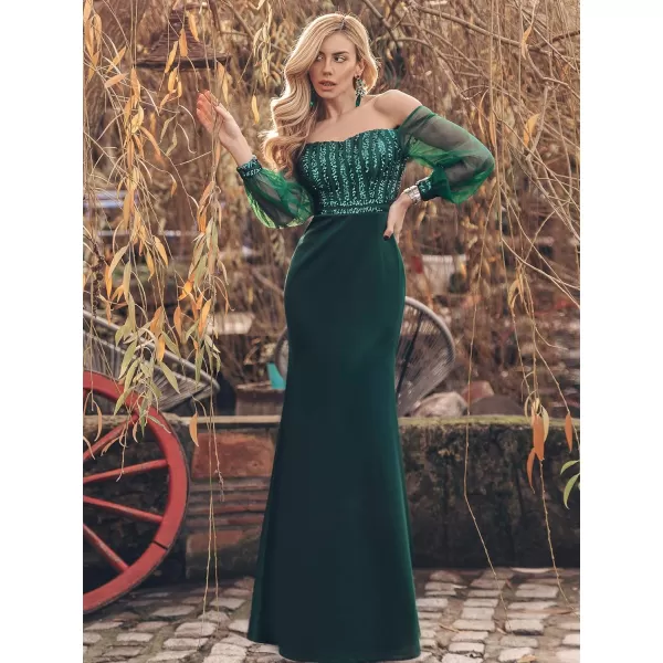 EverPretty Womens Off Shoulder Sequin Mermaid Evening Dress with Sleeves 0711USADark Green