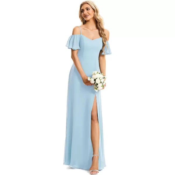 EverPretty Womens Off Shoulder Short Sleeve Split ALine Floor Length Bridesmaid Dresses 00237Blue