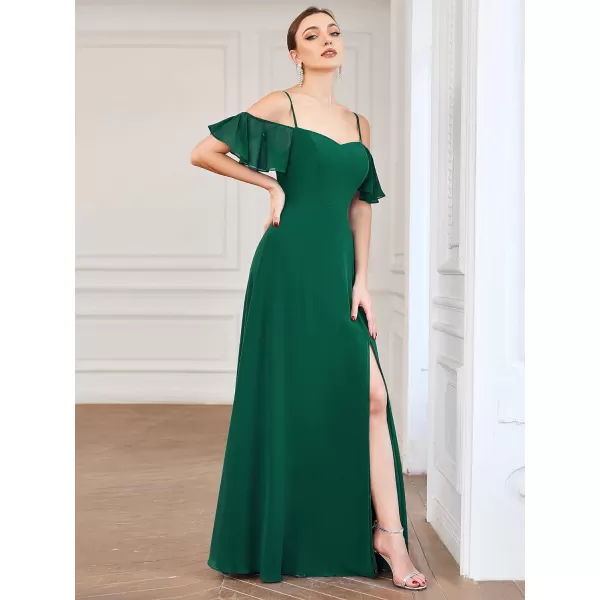 EverPretty Womens Off Shoulder Short Sleeve Split ALine Floor Length Bridesmaid Dresses 00237Dark Green