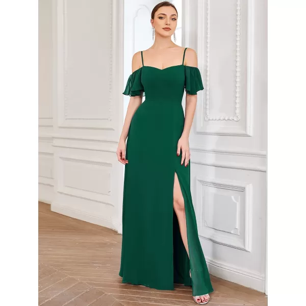 EverPretty Womens Off Shoulder Short Sleeve Split ALine Floor Length Bridesmaid Dresses 00237Dark Green