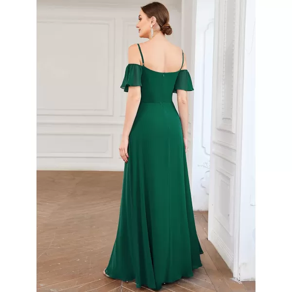 EverPretty Womens Off Shoulder Short Sleeve Split ALine Floor Length Bridesmaid Dresses 00237Dark Green