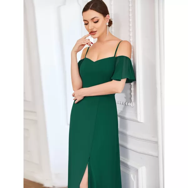 EverPretty Womens Off Shoulder Short Sleeve Split ALine Floor Length Bridesmaid Dresses 00237Dark Green