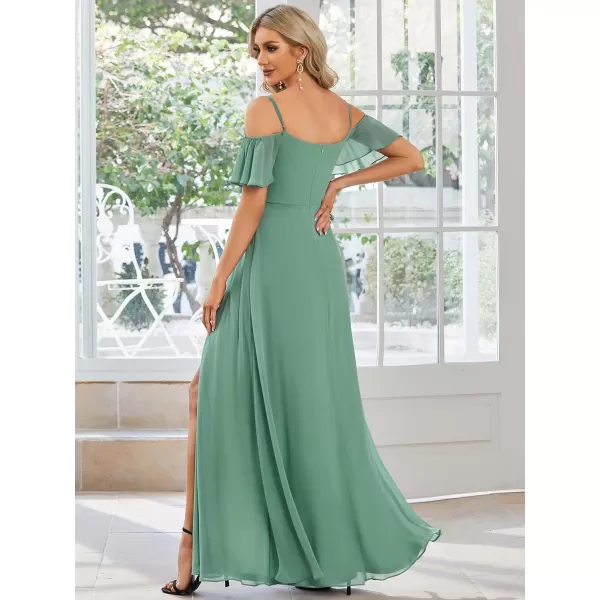 EverPretty Womens Off Shoulder Short Sleeve Split ALine Floor Length Bridesmaid Dresses 00237Green Blue