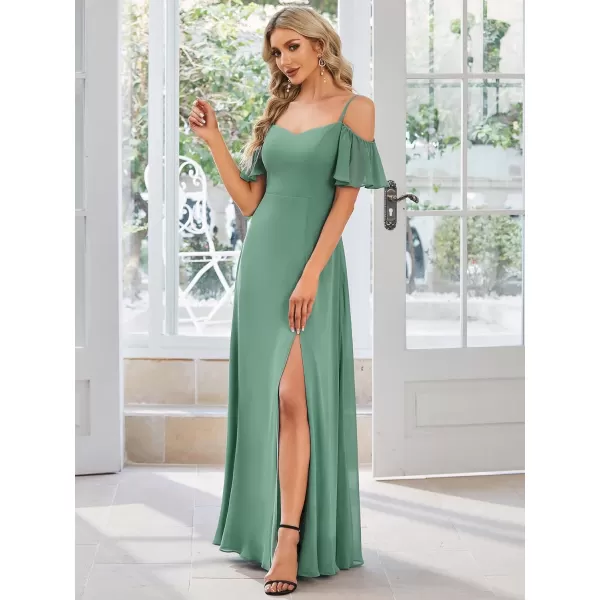 EverPretty Womens Off Shoulder Short Sleeve Split ALine Floor Length Bridesmaid Dresses 00237Green Blue