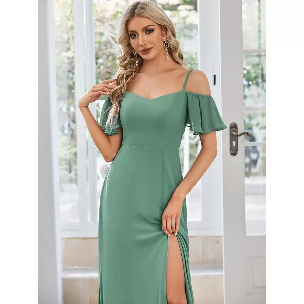 EverPretty Womens Off Shoulder Short Sleeve Split ALine Floor Length Bridesmaid Dresses 00237Green Blue