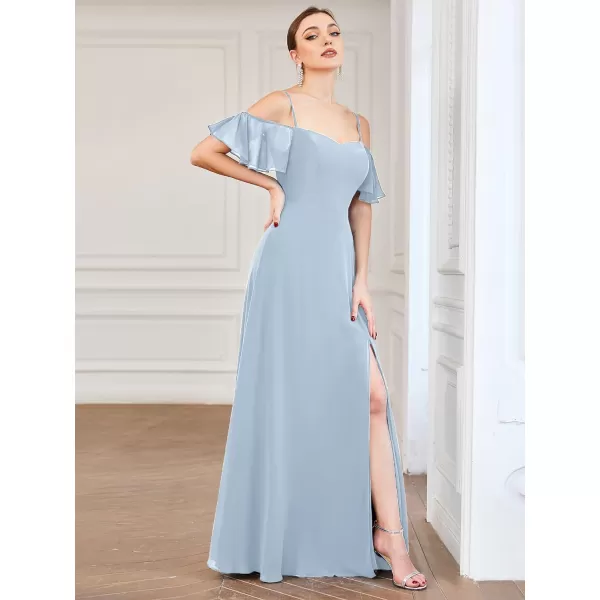 EverPretty Womens Off Shoulder Short Sleeve Split ALine Floor Length Bridesmaid Dresses 00237Ice Blue