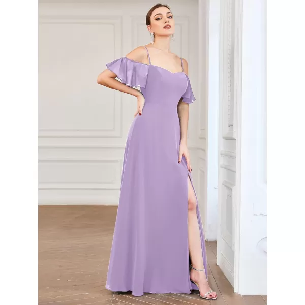 EverPretty Womens Off Shoulder Short Sleeve Split ALine Floor Length Bridesmaid Dresses 00237Lavender