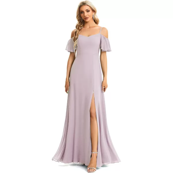 EverPretty Womens Off Shoulder Short Sleeve Split ALine Floor Length Bridesmaid Dresses 00237Lilac