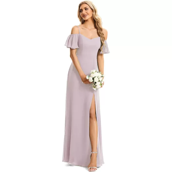 EverPretty Womens Off Shoulder Short Sleeve Split ALine Floor Length Bridesmaid Dresses 00237Lilac