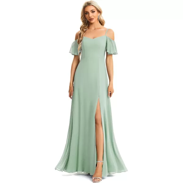 EverPretty Womens Off Shoulder Short Sleeve Split ALine Floor Length Bridesmaid Dresses 00237Mint Green