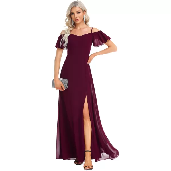 EverPretty Womens Off Shoulder Short Sleeve Split ALine Floor Length Bridesmaid Dresses 00237Mulberry