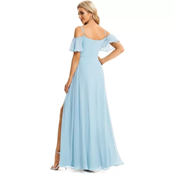 EverPretty Womens Off Shoulder Short Sleeve Split ALine Floor Length Bridesmaid Dresses 00237Sky Blue