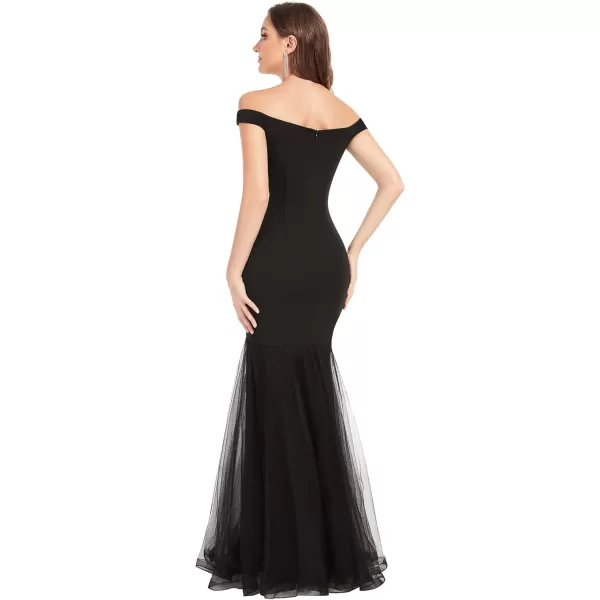 EverPretty Womens Off Shoulder Sweetheart Open Back Mermaid Tulle Evening Dress 01509Black