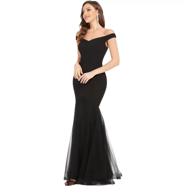 EverPretty Womens Off Shoulder Sweetheart Open Back Mermaid Tulle Evening Dress 01509Black