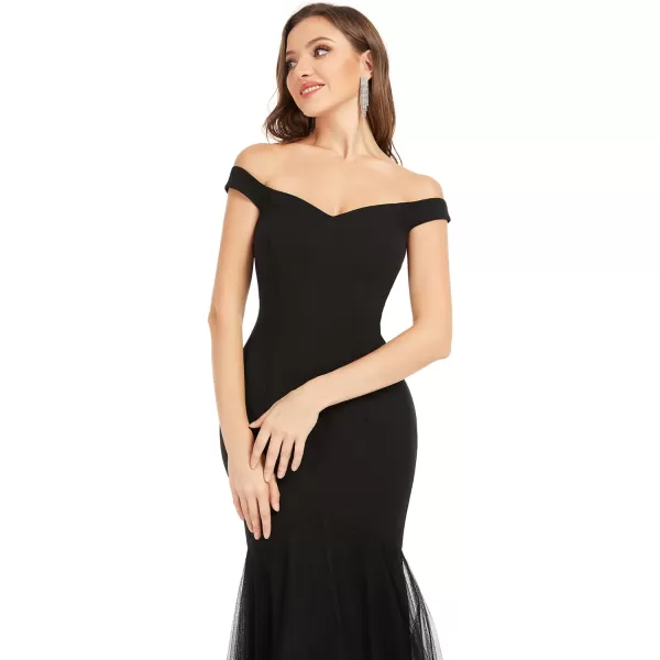 EverPretty Womens Off Shoulder Sweetheart Open Back Mermaid Tulle Evening Dress 01509Black