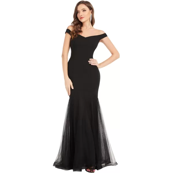 EverPretty Womens Off Shoulder Sweetheart Open Back Mermaid Tulle Evening Dress 01509Black