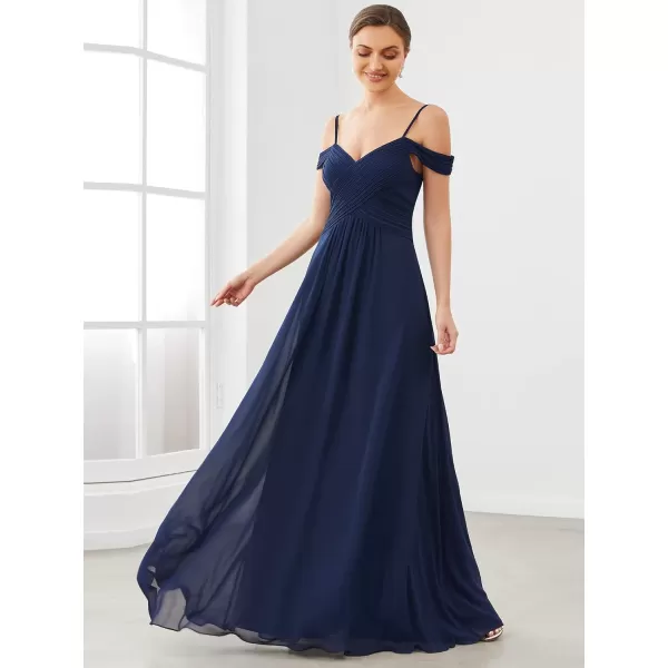 EverPretty Womens Off Shoulder VNeck Spaghetti Straps FloorLength Bridesmaid Dresses for Women 80145Navy Blue