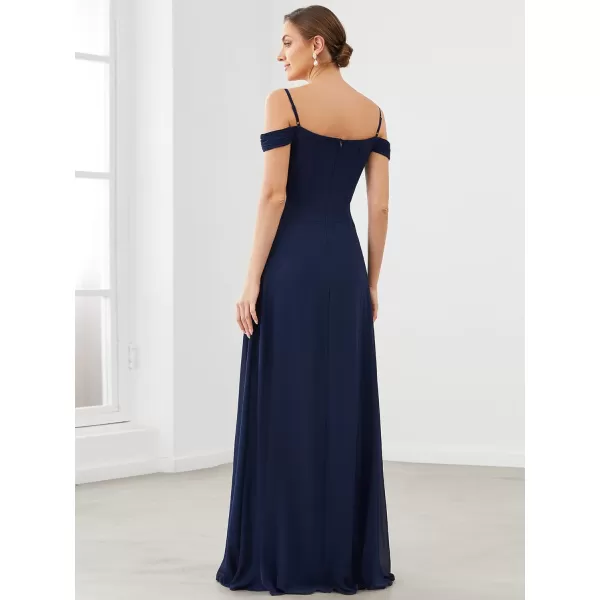 EverPretty Womens Off Shoulder VNeck Spaghetti Straps FloorLength Bridesmaid Dresses for Women 80145Navy Blue