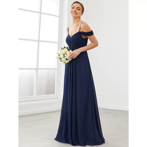 EverPretty Womens Off Shoulder VNeck Spaghetti Straps FloorLength Bridesmaid Dresses for Women 80145Navy Blue