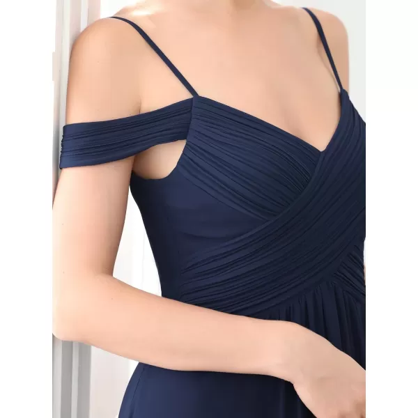 EverPretty Womens Off Shoulder VNeck Spaghetti Straps FloorLength Bridesmaid Dresses for Women 80145Navy Blue