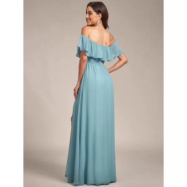 EverPretty Womens Off The Shoulder Bridesmaid Dresses Side Split Beach Maxi Formal Dress 00968Blue 2