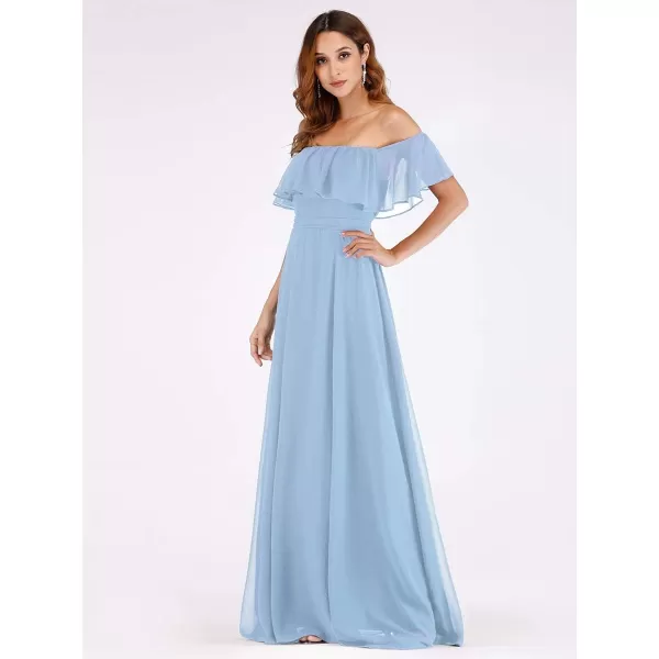 EverPretty Womens Off The Shoulder Bridesmaid Dresses Side Split Beach Maxi Formal Dress 00968Blue