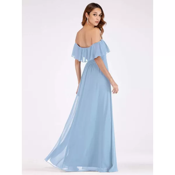 EverPretty Womens Off The Shoulder Bridesmaid Dresses Side Split Beach Maxi Formal Dress 00968Blue