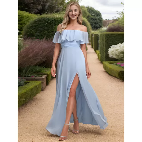 EverPretty Womens Off The Shoulder Bridesmaid Dresses Side Split Beach Maxi Formal Dress 00968Blue