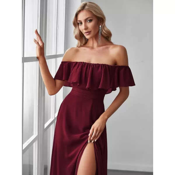 EverPretty Womens Off The Shoulder Bridesmaid Dresses Side Split Beach Maxi Formal Dress 00968Burgundy