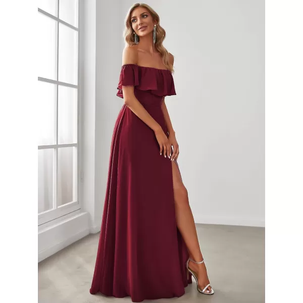 EverPretty Womens Off The Shoulder Bridesmaid Dresses Side Split Beach Maxi Formal Dress 00968Burgundy