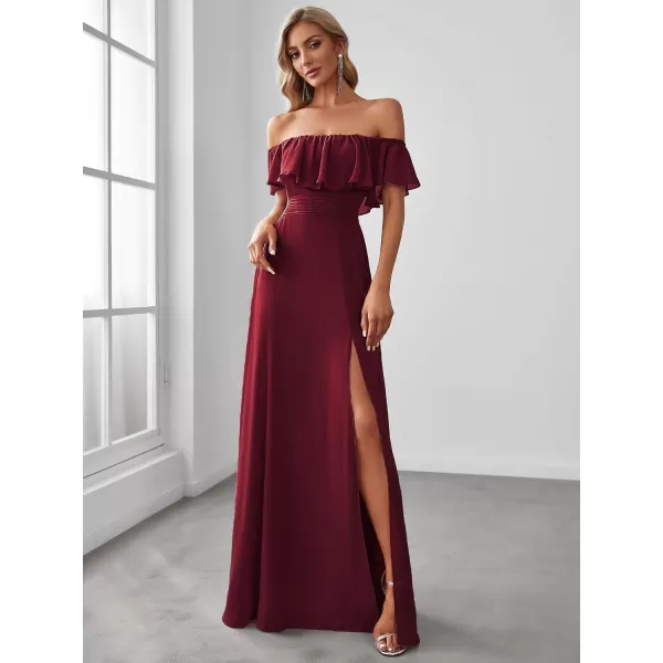 EverPretty Womens Off The Shoulder Bridesmaid Dresses Side Split Beach Maxi Formal Dress 00968Burgundy