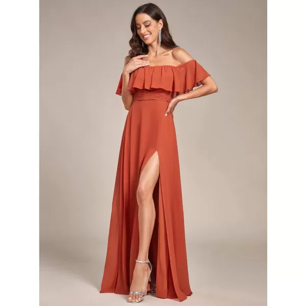 EverPretty Womens Off The Shoulder Bridesmaid Dresses Side Split Beach Maxi Formal Dress 00968Burnt Orange