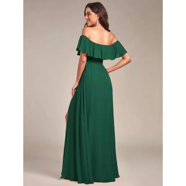 EverPretty Womens Off The Shoulder Bridesmaid Dresses Side Split Beach Maxi Formal Dress 00968Dark Green