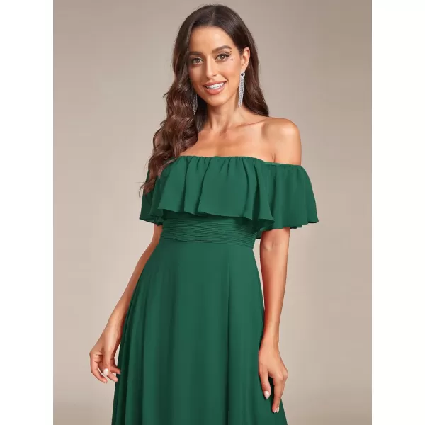 EverPretty Womens Off The Shoulder Bridesmaid Dresses Side Split Beach Maxi Formal Dress 00968Dark Green